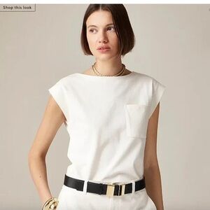 J. Crew Women's New Mariner Jersey Boatneck Muscle T-Shirt in Ivory, Size XL